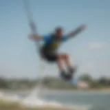 Kiteboarder soaring through the air