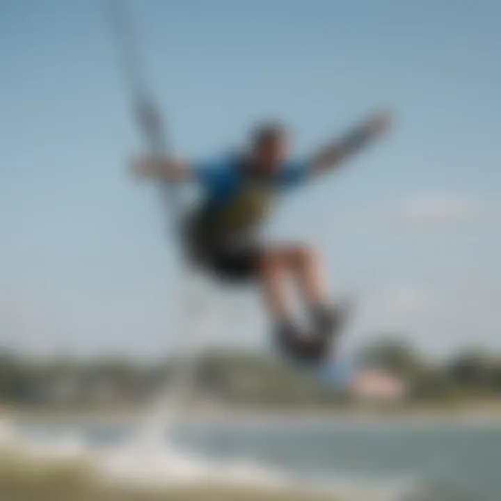 Kiteboarder soaring through the air