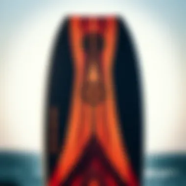 Intricate Design of Ocean Rodeo Kiteboard A detailed view of the Ocean Rodeo kiteboard showcasing its intricate design and build quality.