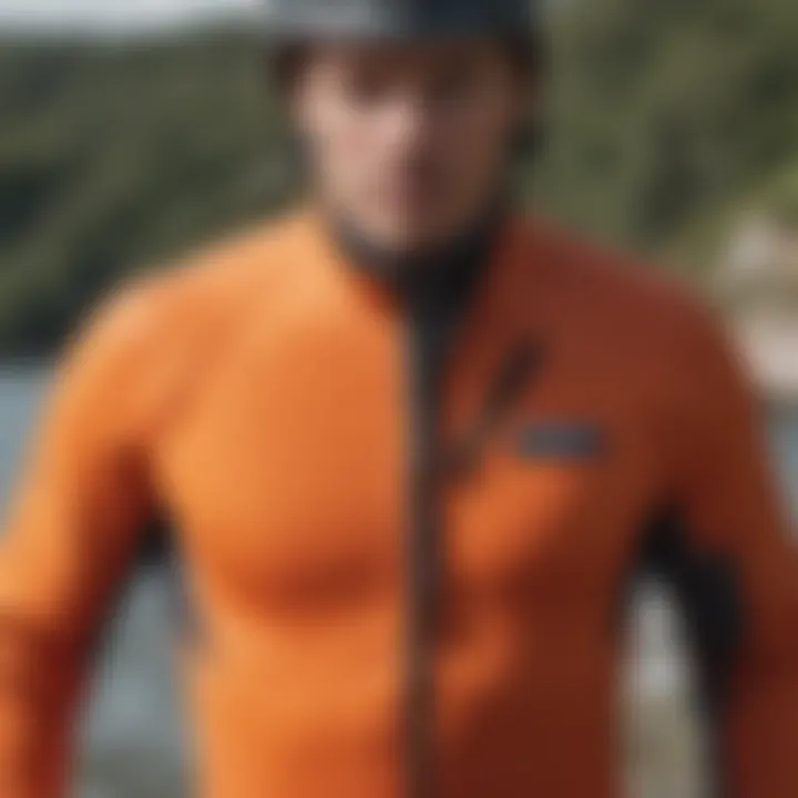 A close-up of the Patagonia springsuit showcasing its innovative stitching and flexibility.