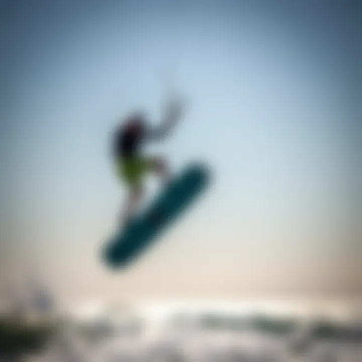 Executing a Jump An advanced kiteboarder executing a jump in the air.