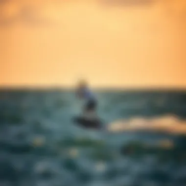 Balancing on the Board A beginner kiteboarder learning to balance on the board.