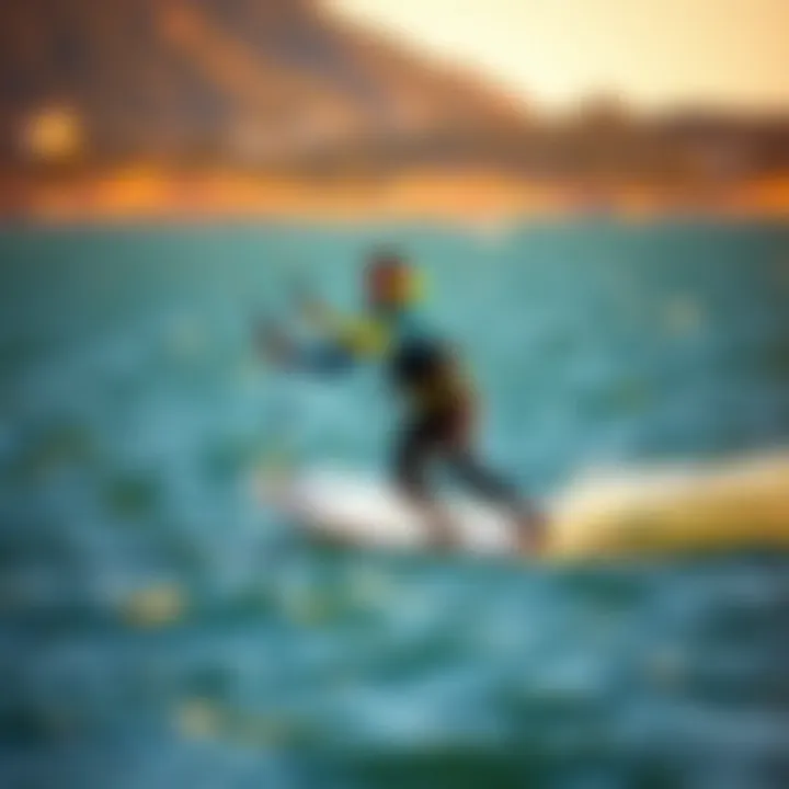 Kiteboarding rider demonstrating pump foil board in action on water