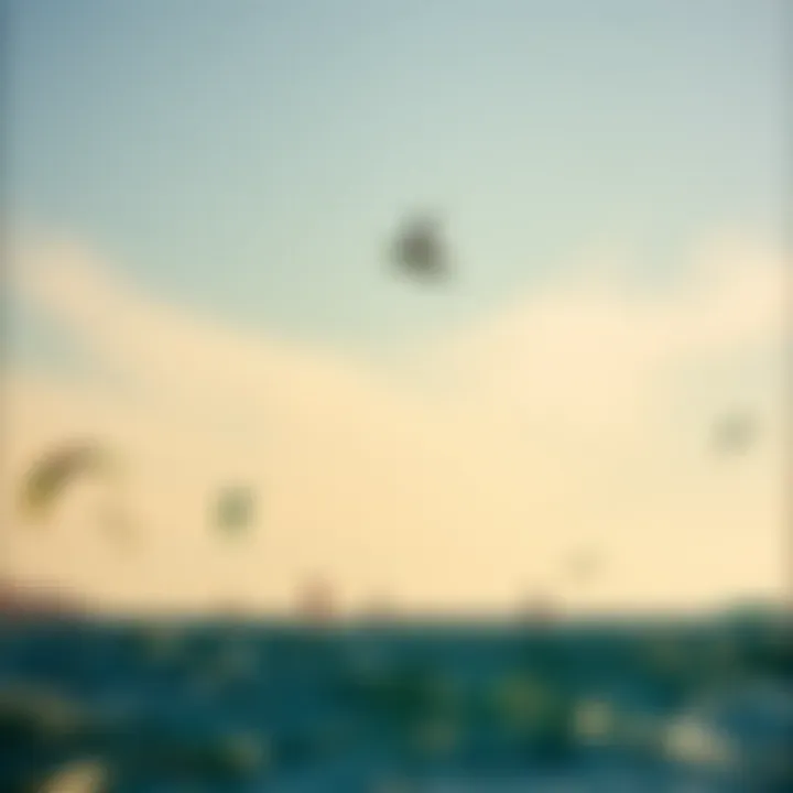 Vast ocean view with kiteboarders in action