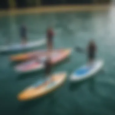 Diverse Range of SUP Hydrofoils An array of SUP hydrofoils displayed on a vibrant background