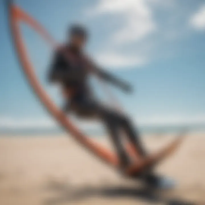 Close-up of advanced kiteboarding equipment with eco-friendly materials, emphasizing Takuma's commitment to sustainability.