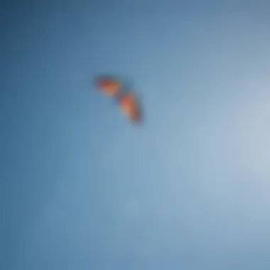 A dynamic two-line kite soaring against a clear blue sky.