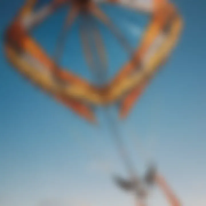 Close-up of the intricate design of a two-line kite showcasing its structure.