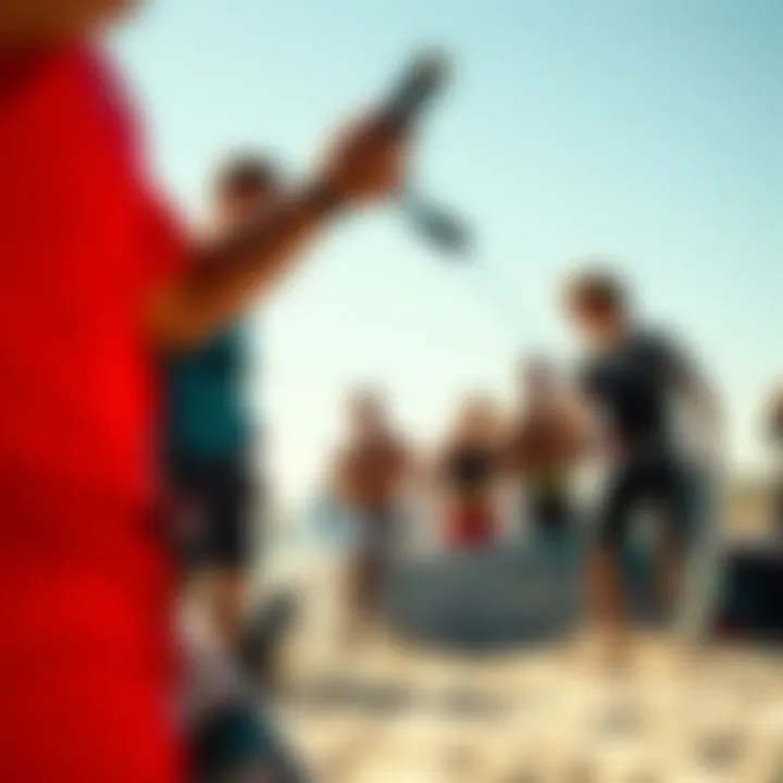 Kiteboarding Community Connection A group of kiteboarders enjoying a sunny day at the beach, fostering community.