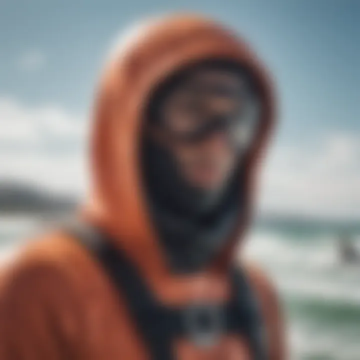 Kiteboarder wearing wetsuit hood during cold weather