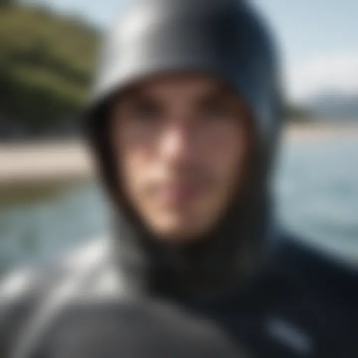 Close-up of wetsuit hood material and texture