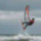 Kiteboarder navigating strong winds