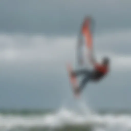 Kiteboarder navigating strong winds