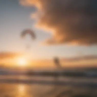 Kiteboarding during sunset with warm colors