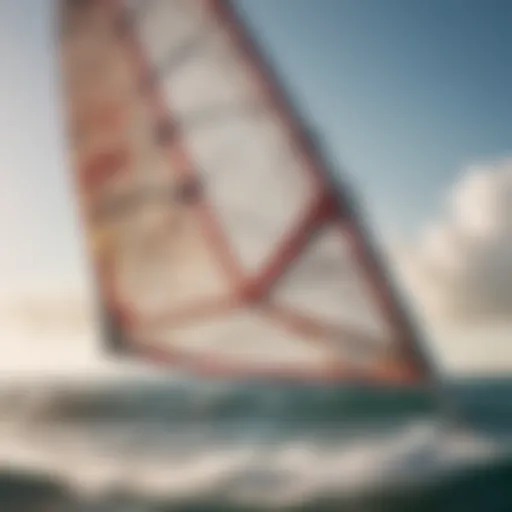 A close-up view of a wind surfing wing showcasing its intricate design and materials.