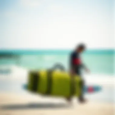 Seamless Transport of Kite Equipment Kiteboarder transporting kite bag by the beach