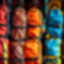 Vibrant kite bags displayed in a row