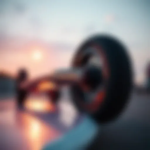 A close-up view of the one wheel surfboard showcasing its innovative design