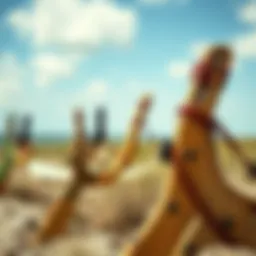 An artistic representation of the historical evolution of slingshots