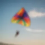 A vibrant kite soaring through the sky during a kiteboarding session