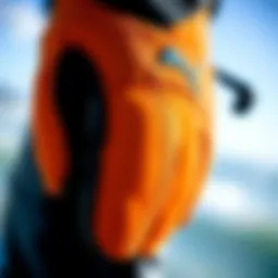 Close-up of neoprene mittens showcasing texture and flexibility