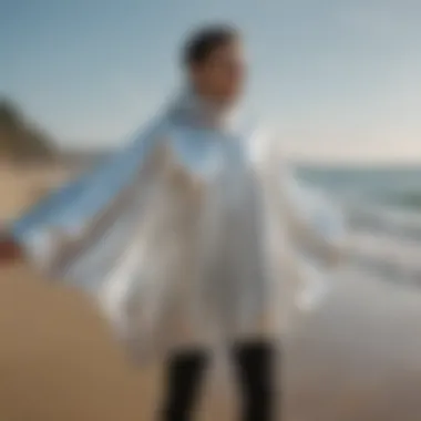 Quicksilver poncho displayed on a beach