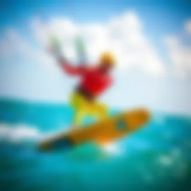 Dynamic Performance in Colorful Wetsuits Kiteboarder in action showcasing a bright wetsuit