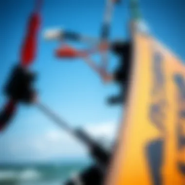 Detailed view of kiteboarding equipment and windbone