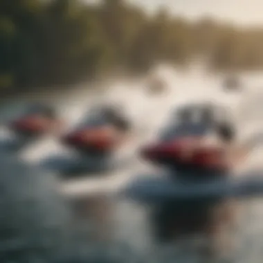 A group of wing boats participating in a thrilling water sports event