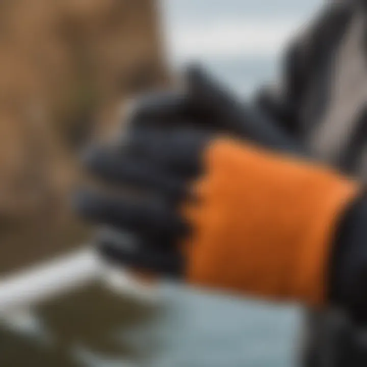 Close-up view of thin neoprene gloves showcasing grip texture