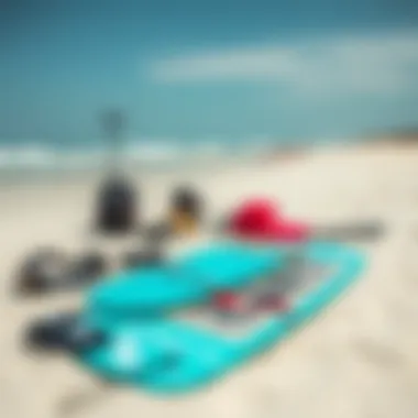 Gear Up: Essential Equipment for Kiteboarding Adventures Essential kiteboarding gear laid out on a sandy beach
