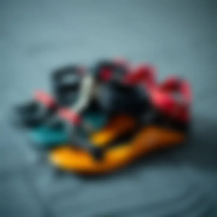 Variety of Kiteboard Footstrap Types Different types of kiteboard footstraps arranged for comparison