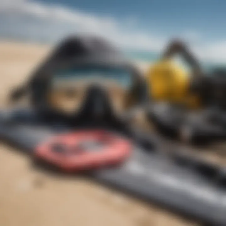 Close-up of kiteboarding gear, highlighting essential equipment for achieving optimal air time.