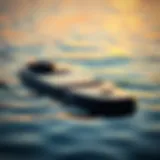 A close-up view of an efoil board on a serene water surface