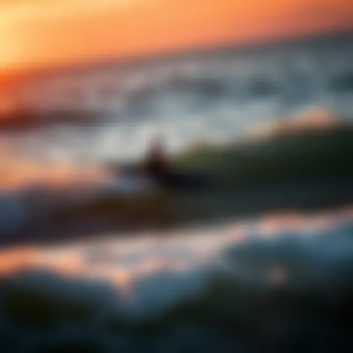 Efoil in Action An efoil board gliding effortlessly over waves at sunset