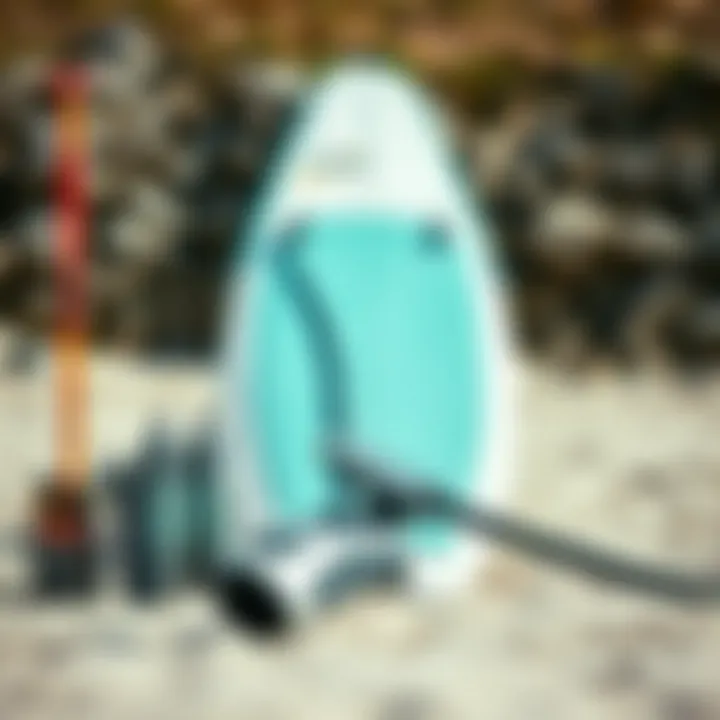 Foil Board Setup and Maintenance A well-maintained foil board with accessories in a beach setting
