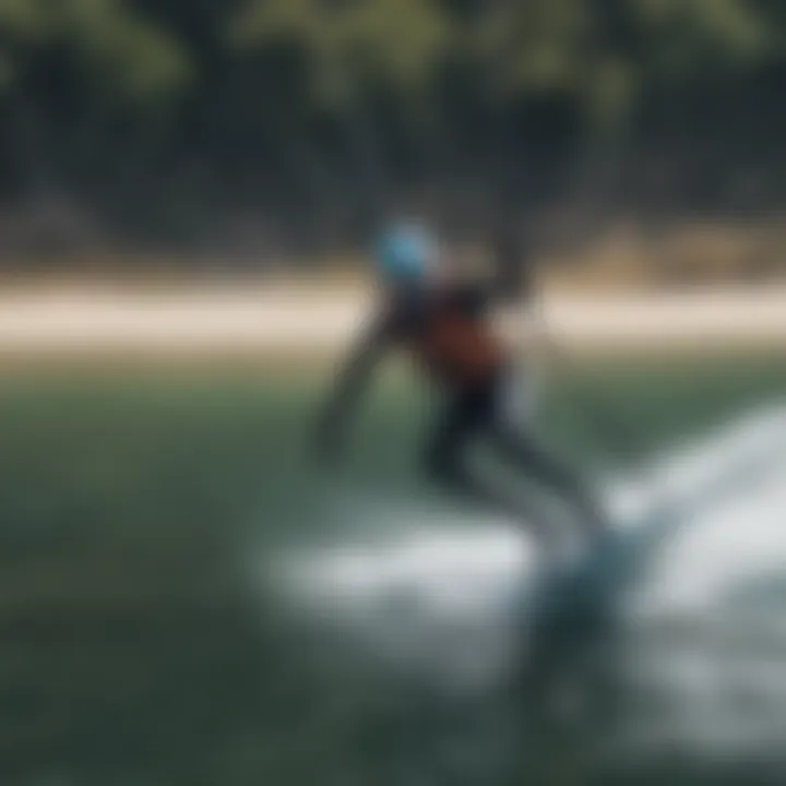 Kiteboarder using hydrofoil technology on water