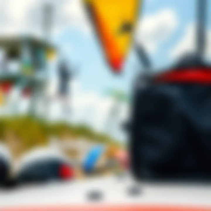 Essential Kiteboarding Gear for Jekyll Island Kiteboarding gear set against the backdrop of Jekyll Island