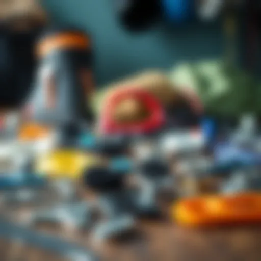 An assortment of kite repair parts laid out on a table