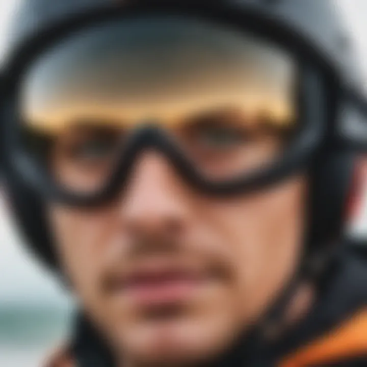 Close-up of advanced lens technology in kiteboarding goggles