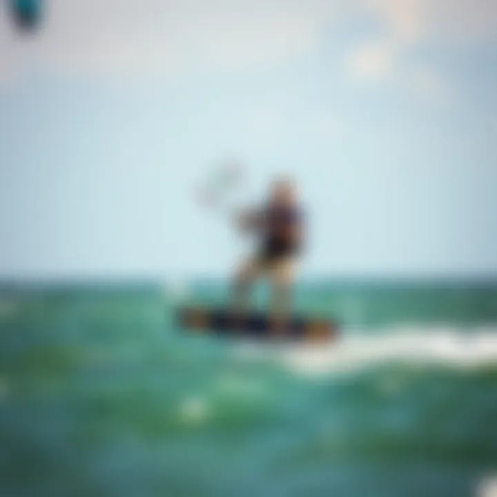 Kiteboarder navigating with lift foil wings under varied conditions