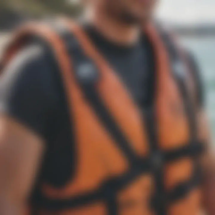 Close-up of a lightweight flotation vest highlighting its breathable material