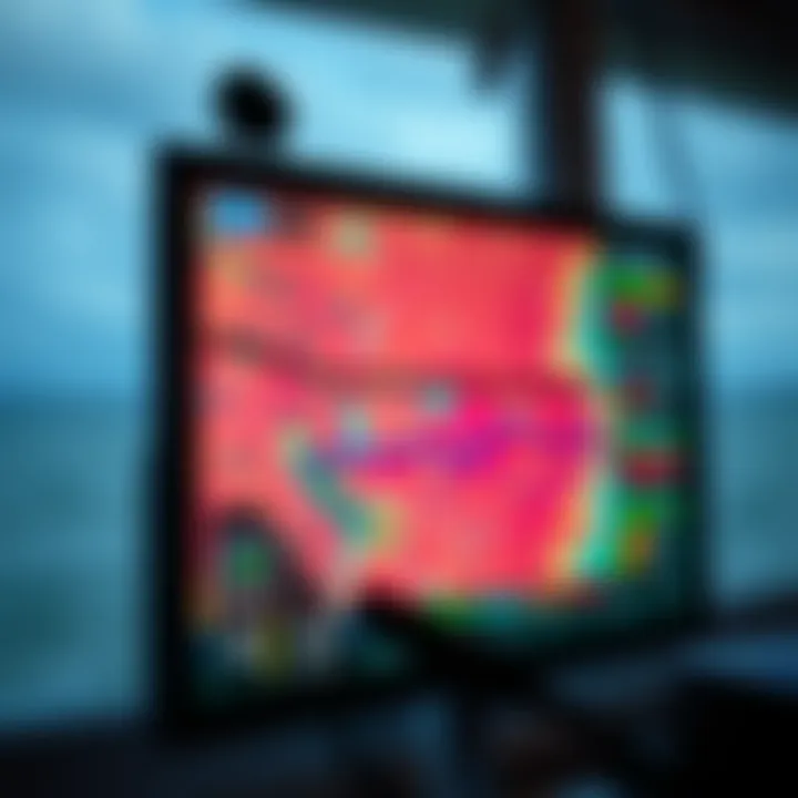 Close-up of a live weather radar screen displaying current conditions.