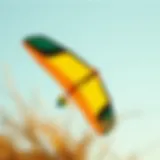 A power kite trainer soaring in the sky during a sunny day.