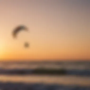 Kiteboarder using a predator kite against a vibrant sunset