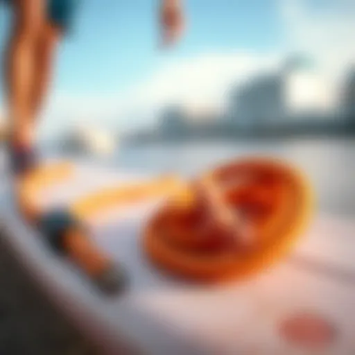 Detailed view of a coiled surf leash showcasing its unique design and construction