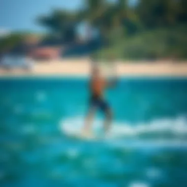 Kiteboarding enthusiast riding a foil board on water