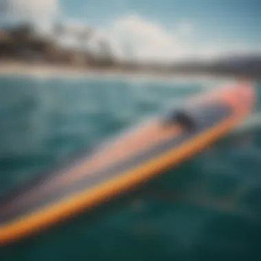 Detailed view of a hydrofoil surfboard