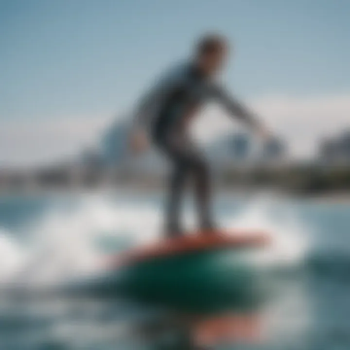 Riding technique demonstration on a hydrofoil surfboard