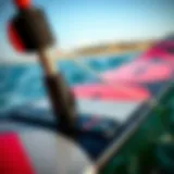 Close-up view of a twintip kiteboard showcasing its design features